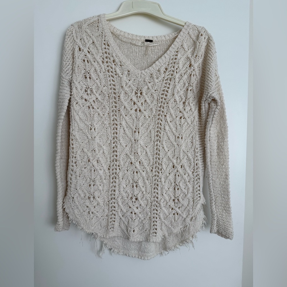 Free People Hobo Cable Knit V-Neck Sweater